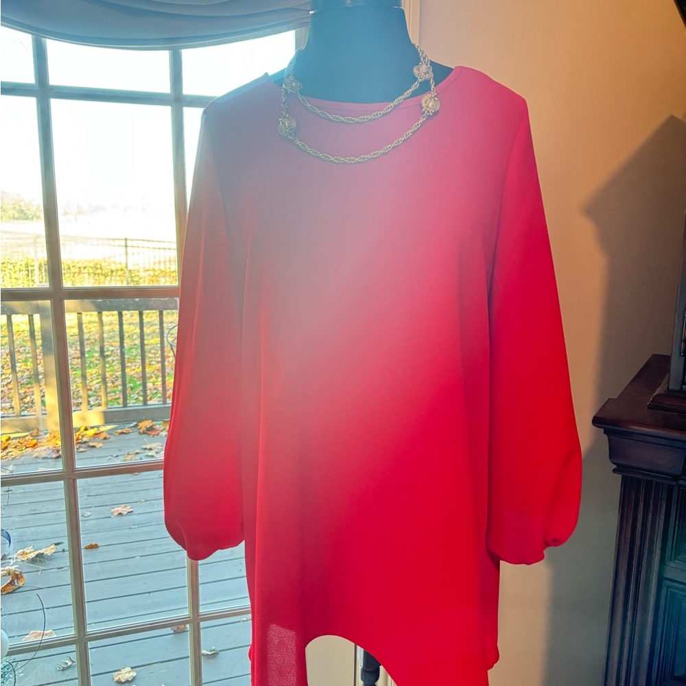 Perfect for the Holidays: Elegant Red Women's Bow Tunic Top- Check out the BACK!